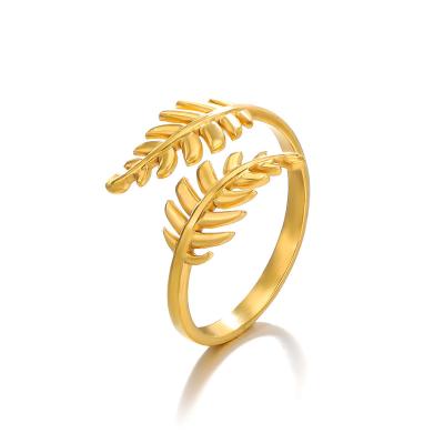 China Latest Hot Jewelry Lead Free Nickel Free Stainless Steel Leaf Opening Ring Gold Plating Irregular Adjustable Leaf Ring for sale