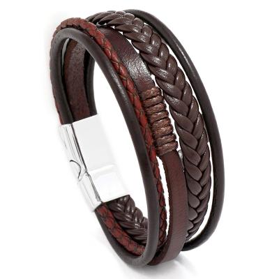 China 2023 Men's Multilayer Leather Wrist Cuff Bracelet Wholesale Lead Free Nickel Free Handmade Braiding Leather Bracelet for sale