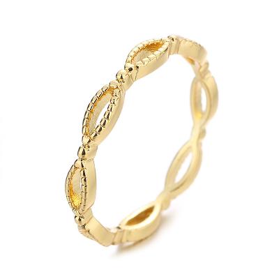 China 2023 New Simple Design Plain Lead Free Nickel Free 18k Gold Plated Olive Shaped Finger Ring Thin Eye Shape Tail Wrap Ring for sale