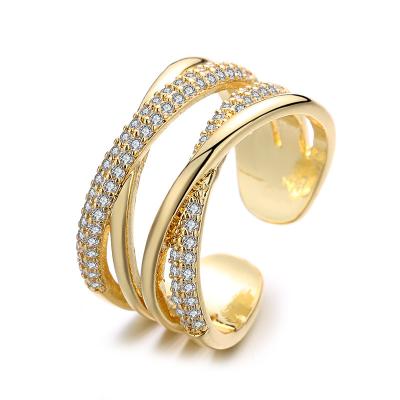 China 2023 Ins Lead Free Nickel Free Newcomers 18k Gold Plated Adjustable CZ Betrayal Ring Zirconia Crossover Open Finger Ring for sale