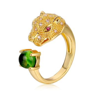 China 2023 New Style Panther Zircon Gold Plating Rings CZ Leopard Cubic Head Adjustable Head Nickel Free Lead Free Open Rings for sale