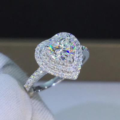 China Valentine's Day Gift Lead Free Nickel Free White Gold Plated Full Zircon Heart Finger Ring Layered Love Heart Zircon Rings for sale