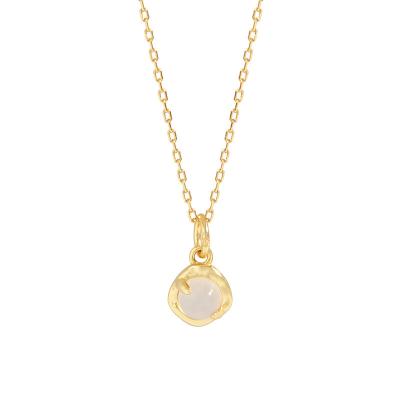 China Good Quality Lead Free Nickel Free Gold Plating Round Silver Textured Agate Pendant Necklace 925 Gemstone Necklace For Girls for sale