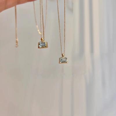 China New Gold Plating Lead Free Nickel Free Silver Zircon Geometric Square Pendant Necklace 925 Pure Silver Geometric Diamond Necklace for sale