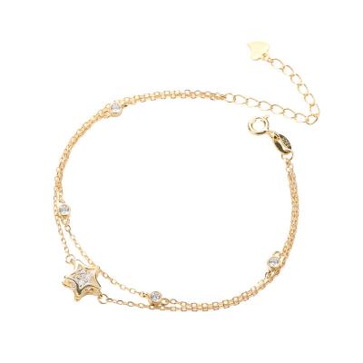 China Fashion Jewelry S925 Pure Nickel Free Lead Free Silver Star Layered Double Layered Bracelet Zircon Star Charm Silver Bracelet for sale