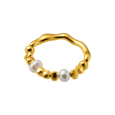 China Pure Sterling Silver Irregular Pearl Beaded Fashion Wave Rings 18K Freshwater Pearl Rings Lead Free Nickel Free Gold Plating for sale