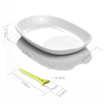 China Stocked 3 in-1 Herb Stripper with Mini Brush Porcelain Grater Plate for Ginger Garlic Onion and Ginger Grater Spoon Rest plus ceramic for sale