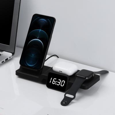 China Smart Watch 4 in 1 Wireless Charging Station, Kairui 2021 Upgraded Fast Charging Dock Stand with Clock Display for sale