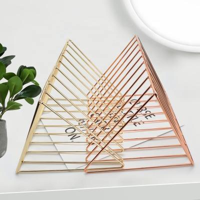 China Nordic Style Wrought Iron Triangle Magazine Storage Standing Guest Book Rack for sale