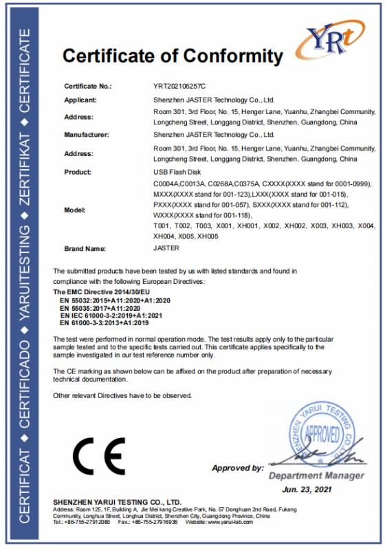 CE - Shenzhen Jaster Technology Co., Ltd.