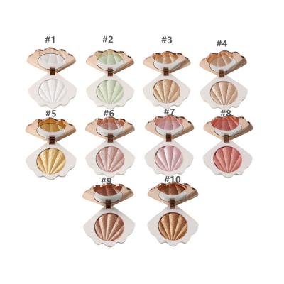 China Moisturizer 10 Color Round Sea Shell Mermaid Face Makeup Shimmer Cosmetic BAKED POWDER Highlighter Bar Makeup Palette for sale