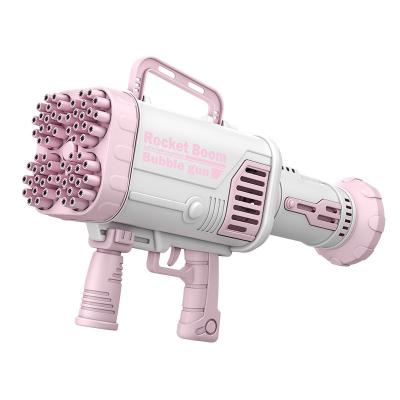 China 2022 Hot Selling Plastic 64 Holes Light Version Bubble Gun Bazooka Gatling Bubble Gun Filler Toy for sale