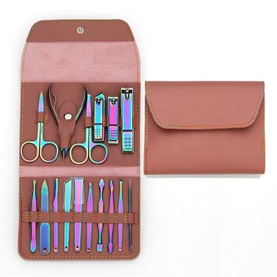 China Eco-friendly 16pcs Home Manicure Nail Clippers Set Beauty Pedicure Manicure Tool Kit With Leather Case for sale