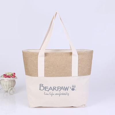 China Wholesale Hot Custom Logo Printed Eco-friendly Sales Zipper Beach Bag Handbag Women Canvas Shopping Bag for sale