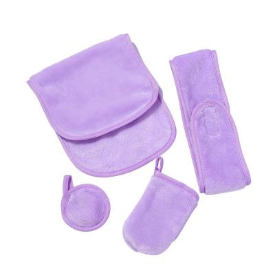 China ODM Logo Reusable Make Up Soft Manufacturer Supply Hot Sale OEM Custom Remover Padded Glove Towel Headband Set for sale