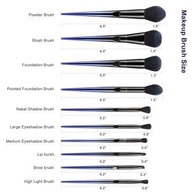 China Angular Blush Hot Sale Custom Logo High Quality 10pcs Professional Black Blue Makeup Brush Set With Cosmetic Bag And Make Up Sponge Puff for sale