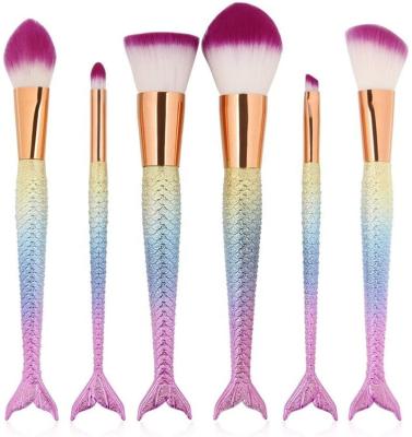 China Angular Blush 2021 New Trending High Quality Professional Beauty Tools Personalized Custom Logo Mermaid Rainbow Handle 6 Pcs Makeup Brush Set for sale