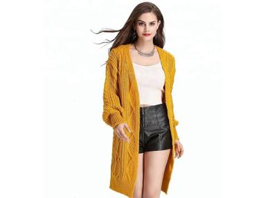 China Winter Cable Cozy Knit Sweater Yellow Thick Open Front Cardigan For Woman for sale