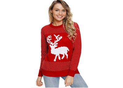 China Christmas Elk Womens Knitted Jumpers 12 GG Nylon / Acrylic Materials Pullover for sale