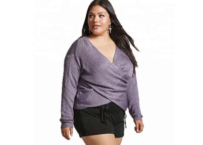 China Purple V Neck Plus Size Clothing 6XL Long Sleeve Pullover Sweater For Ladies for sale