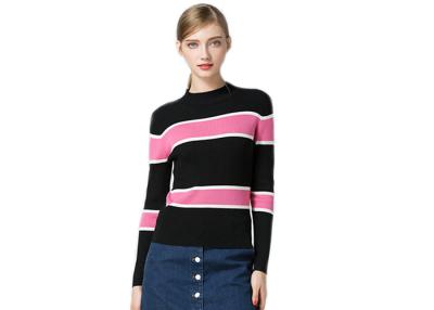 China Rib Long Sleeve Womens Knit Sweater Round Neck Stripe Knitted Pullover Style for sale