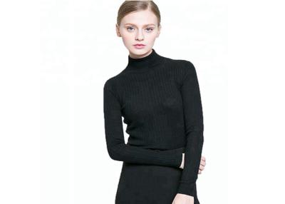 China British Style Turtle Neck Jumper Womens , Black Pullover Sweater Anti Static for sale