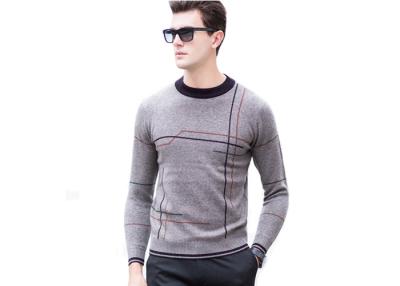 China Crew Neck Mens Pullover Sweater Striped Pattern Intarsia Design For Winter for sale