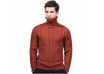 China Red Cable Mens High Neck Jumper, Knit Pullover Acrylic Thick Turtleneck Sweater for sale