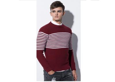 China Mens Winter Slim Fit Round Neck Cotton Cable White and Red Striped Sweater for sale