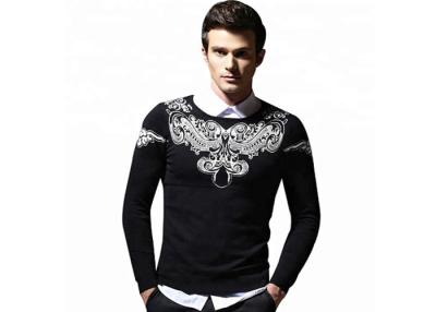 Chine Chandail noir du pull des longs hommes en nylon de douille d'encolure ras du cou avec le modèle de jacquard à vendre