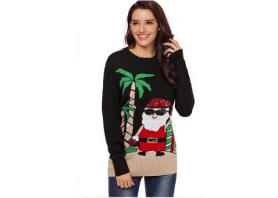 China Round Neck Acrylic 10 Sizes Ladies Ugly Christmas Sweater Red Blue Jacquard for sale