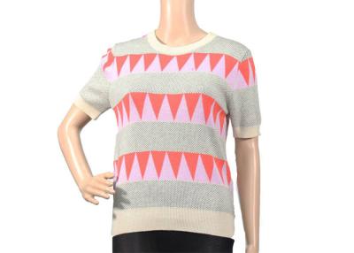 China Jacquard Top Womens Knit Sweater Crew Neck Jumper In Short Sleeve For Summer Season for sale