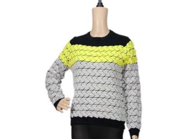 China Tri Colour Ladies Long Sleeve Crew Neck Jacquard Black Yellow Knit Sweater for sale