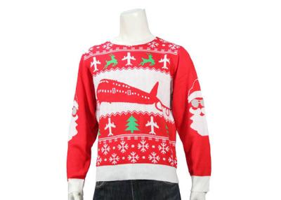 China Red Knitted Round Neck Office Ugly Christmas Sweater Long Sleeve Jacquard Pattern for sale