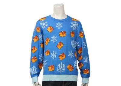 China Men's Long Sleeve Christmas Sweater With Candle And Snowflake Patterns In Blue for sale