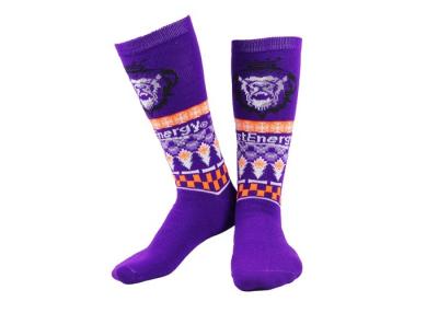 China Gifts Breathable Cotton Purple Crazy Knit Christmas Socks Cute Jacquard Pattern  for sale