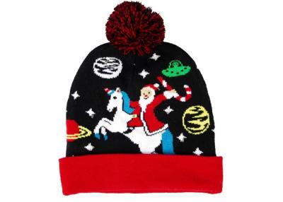 China LED Jacquard Cable Knitted Warm Bobble Hat Soft Women Christmas Beanie With Pompom for sale