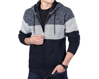 China Winter Color Matching Hooded Zipper Cozy Knit Sweater for sale