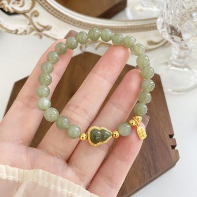 China CLASSIC S925 sterling silver fashion classic zircon Hotan Jade gourd bracelet factory jewelry wholesale for sale