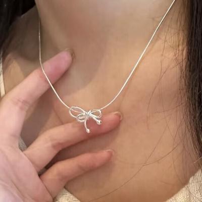 China CLASSIC S925 Sterling Silver Fashion Classic Zircon Simplified Korean Edition Bow Necklace Factory Jewelry Wholesale for sale