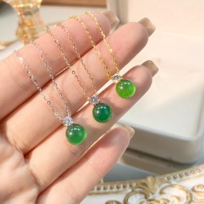 China CLASSIC S925 Sterling Silver Fashion Classic Zircon Green Agate Necklace Factory Jewelry Wholesale for sale