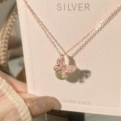 China CLASSIC 925 Sterling Silver Fashion Classic Zircon Elegant Intellectual Butterfly Hotan Jade Necklace Factory Jewelry Wholesale for sale