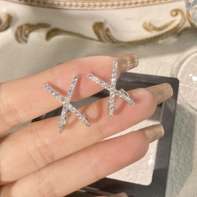 China CLASSIC Charming and Fashionable S925 Pure Silver Hundred Pagoda Cross Flash Diamond Earrings New Product Jewelry Wholesale Manufacturer for sale