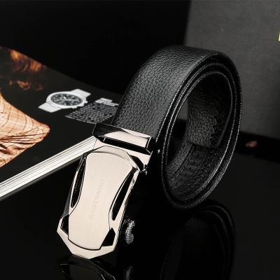 China Fashional PU Leather Automatic Ratchet Belts Ally Buckle Manufacturer High Quality Custom Logo Fashion Men Microfiber Belt 110-130cm for sale