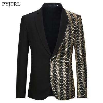 China New Wave Breathable Gold Sequin Men's Suit Jacket Wedding Party XI Singer Quilted Jacket for sale