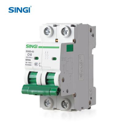 China White PA66 Singi SG65-63 2P Bangladesh mini mcb breaker 6-63A circuit breaker finder for sale