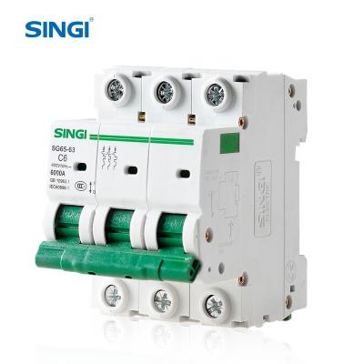 China PA66 Singi SG65-63 3P Hot Sale 6ka 3Pole MCB 63A Electric AC Mini Circuit Breaker for sale