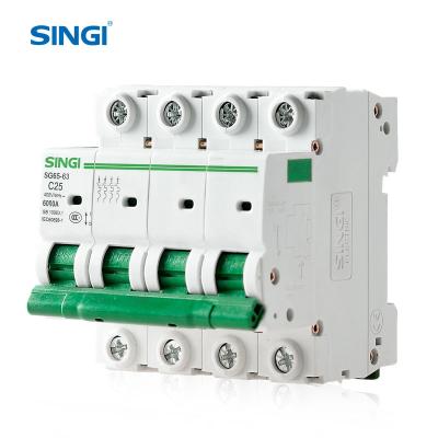 China Singi SG65-63 4P chinese factory 6kA miniature circuit breaker with CE/CB mcb air switch 6000KA for sale