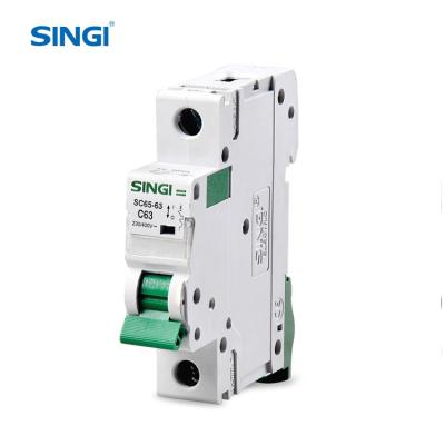 China PA66 Singi SC65-63 1Pole Miniature Circuit Breaker MCB With Visual Window for sale