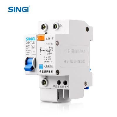 China PA66 Singi DZ47LE-63 1P+N residual current circuit breaker 30ma elcb 1-4 pole with CE certificate for sale